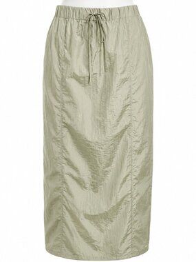 Medium Green Satin Skirt Elastic Waist Lightweight Casual Chic Office College